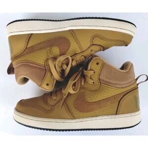Nike Youth 4Y Court Borough Mid GS Wheat/Gold Athletic Hi-top B-ball Sneakers